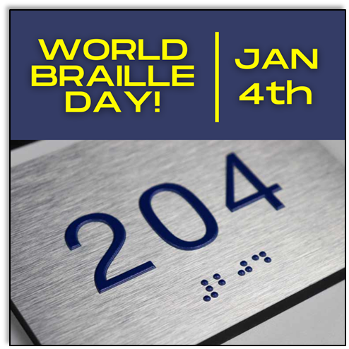 World Braille Day January 4th. Braille room label for Room 204
